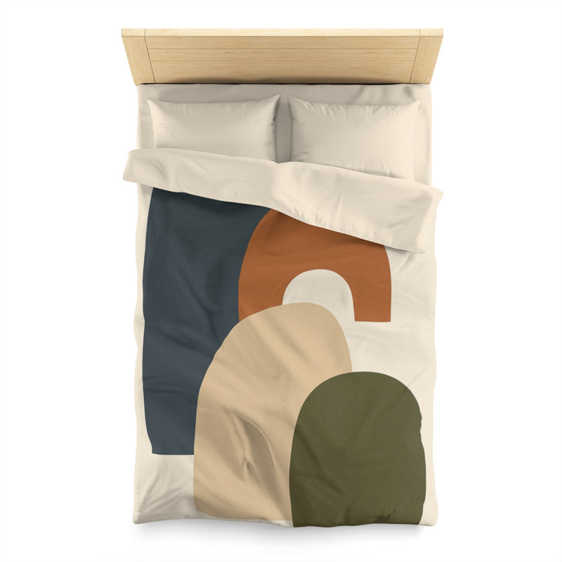 Microfiber Duvet Cover Boho Style, Design 15, Twin Duvet Cover, Navy/Green/Beige/Cream