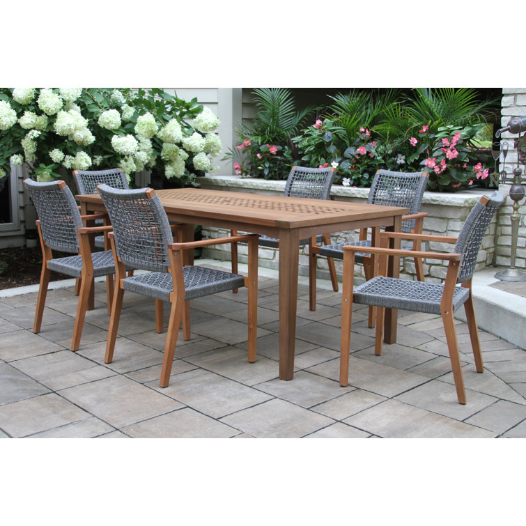Fleur 7 Pc. Eucalyptus Checkerboard Dining Set With Rope Chairs