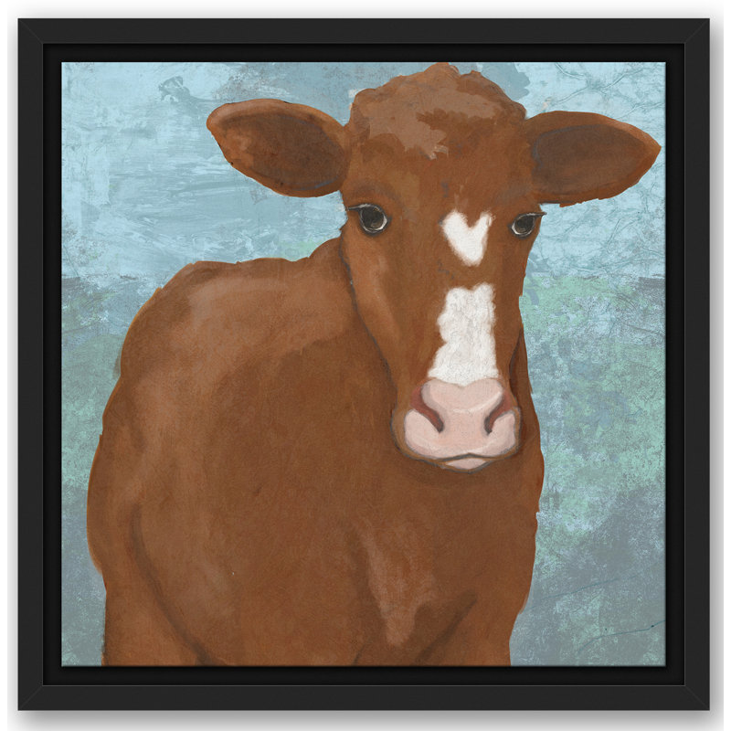 Impression de peinture acrylique « vache », H 12 po x l 12 po, Cadre noir