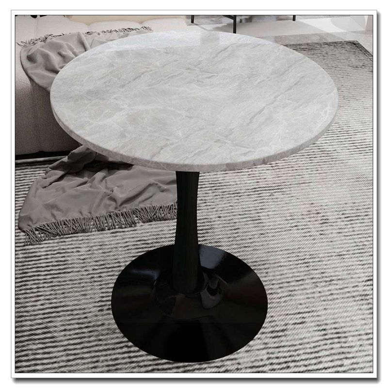Table de salle à manger ronde en bois avec base piédestal, table basse, Gris marbre, Noir