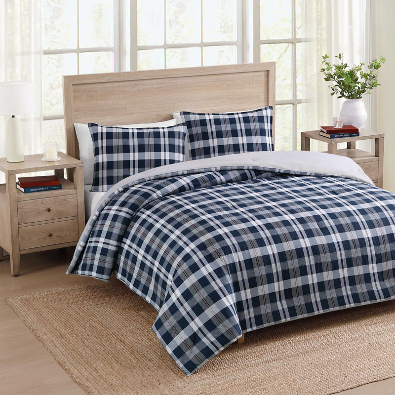 Ensemble d'édredon en coton Tommy Hilfiger Dream Madras, Grand édredon + 2 taies décoratives standard, 3