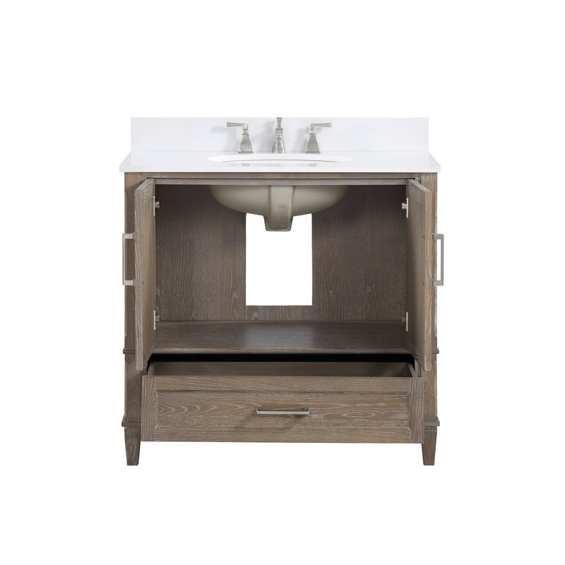 Montauk 36'' W Single Vanity, White Granite, Midnight Black