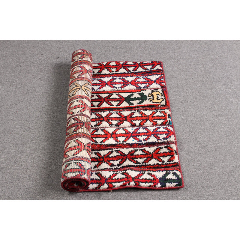 Vintage Decorative Turkish Patchwork Small Rug in Red with Colorful Accents for Entryways