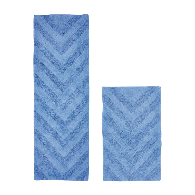 Annaclara Premium 100% Cotton 2 Piece Bath Rug Sets with Non-Slip Backing, Machine Washable, Luxurious Chervon Pattern Super Absorbent & Tufted Weave Bath Mat for Bathroom, Shower, and Tub