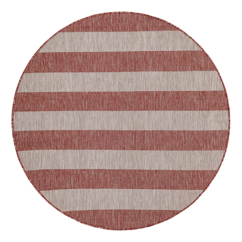 Simkins Striped Red/Gray Indoor / Outdoor Area Rug, Round 10'