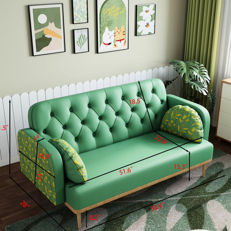 Moderne 2 avec décoration tulipe - cuir de polyuréthane rembourré, 2 coussins décoratifs en forme de boulette douillette, structure en bois massif stable, cadre d'action à deux places sans effort d'assemblage