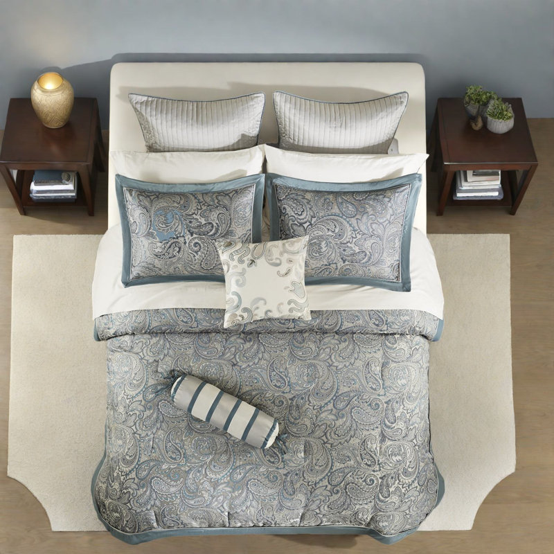 Ensembles de literie en coton bleu sarcelle, édredon luxueux à motif cachemire pour la maison