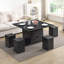 Table basse multifonctionnelle à plateau relevable avec rangement dissimulé et tabourets, table centrale moderne avec 4 tabourets et roulettes
