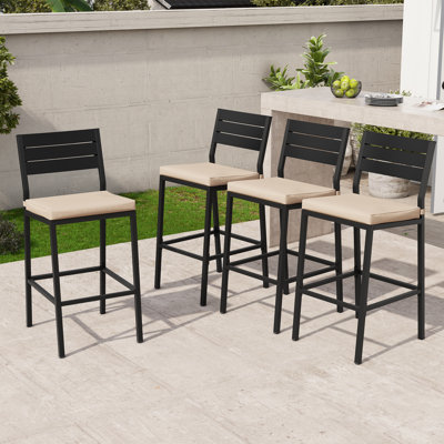 Tabouret de comptoir d'extérieur en métal 26,8 po avec coussin Pershing