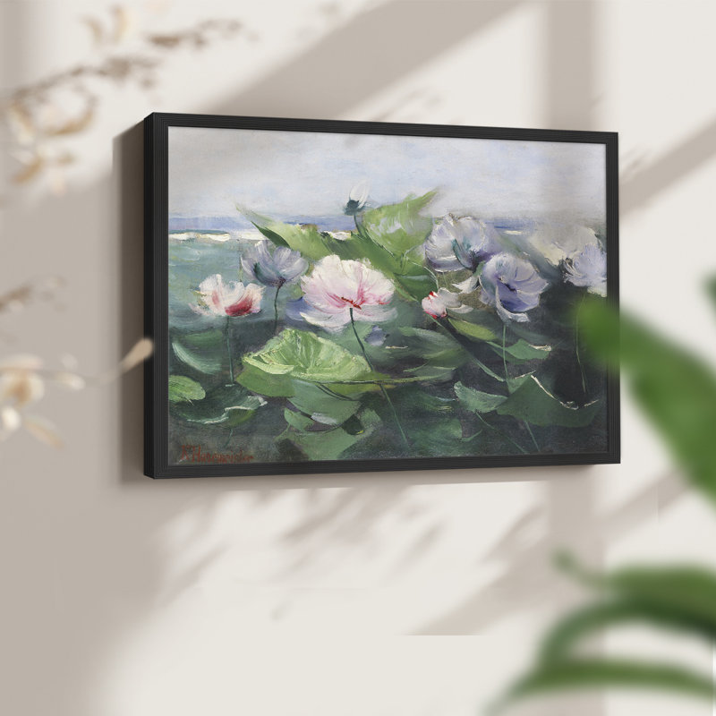 Motif floral rétro - XCV - reproduction encadrée, H 16 po x l 20 po, Noir, noir, noir, noir