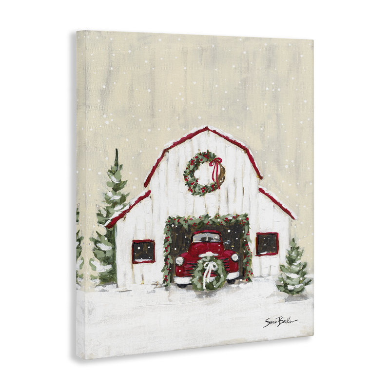«Seasonal Garlands Barn», art mural sur toile par Cindy Jacobs, H 20 po x l 16 po