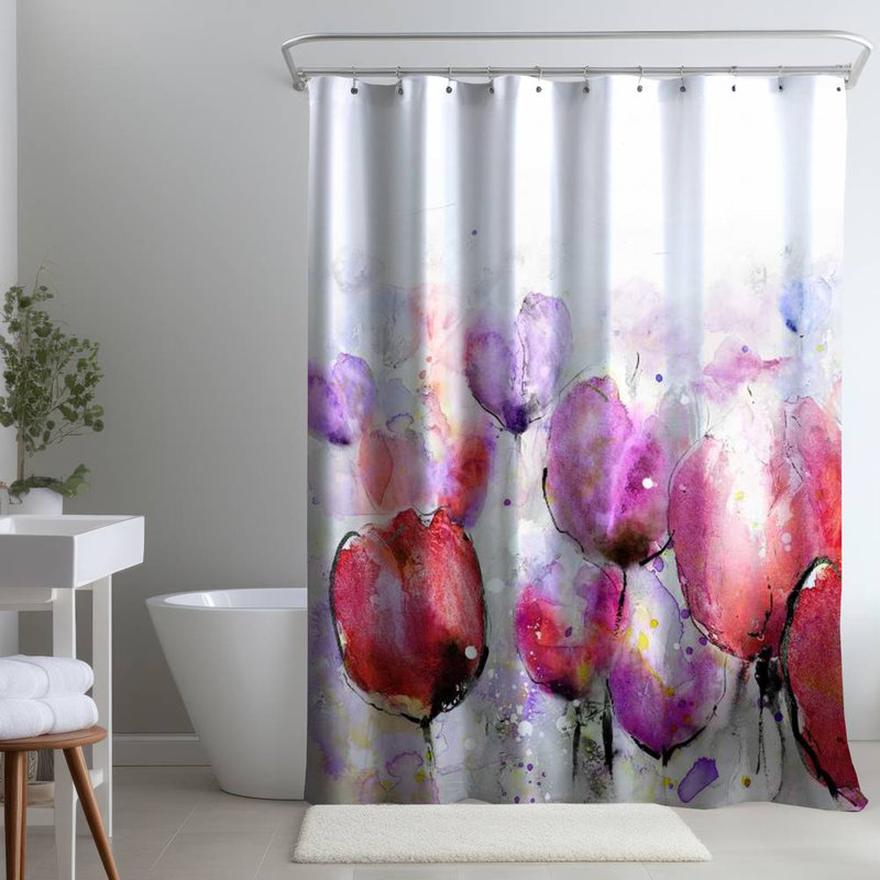 Floral – Polyester Shower Curtain, Dye Sublimation Print, 71" W × 74" L