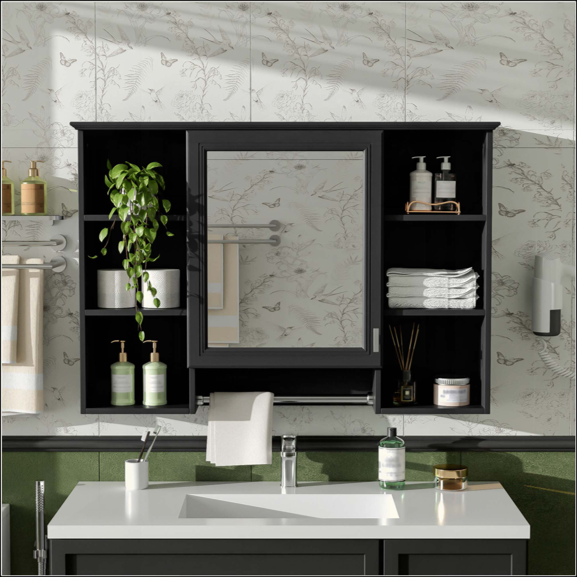 Latitude Run® 3-In-1 Bathroom Mirror Cabinet, Wall Mounted Medicine ...