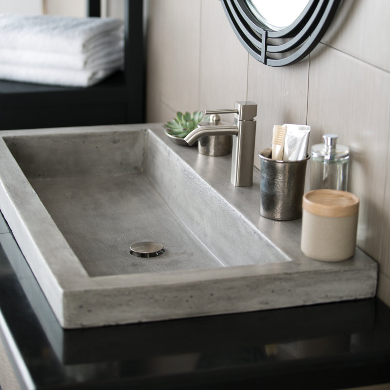 Trough Handmade Rectangular Bathroom Sink, Single Hole Faucet, Ash