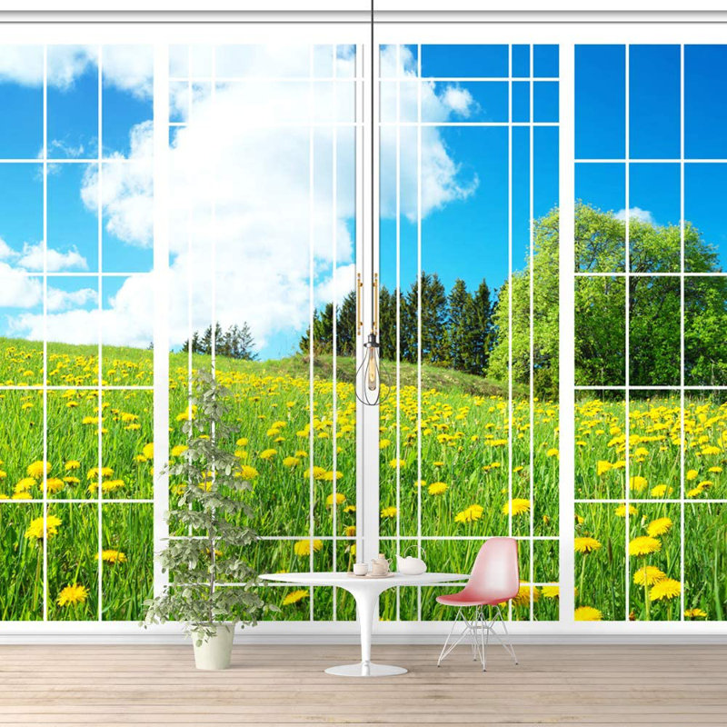 Adhésif mural fenêtre vue de la nature, L 100 po x l 144 po