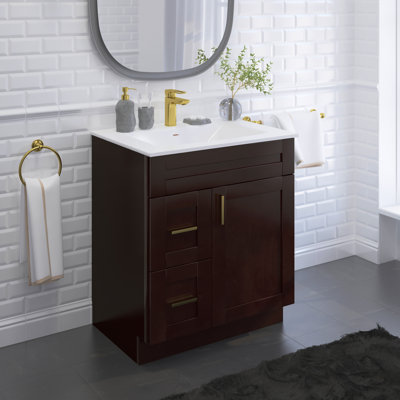 Base de meuble-lavabo de salle de bain 30 po avec armoire à tiroirs en espresso