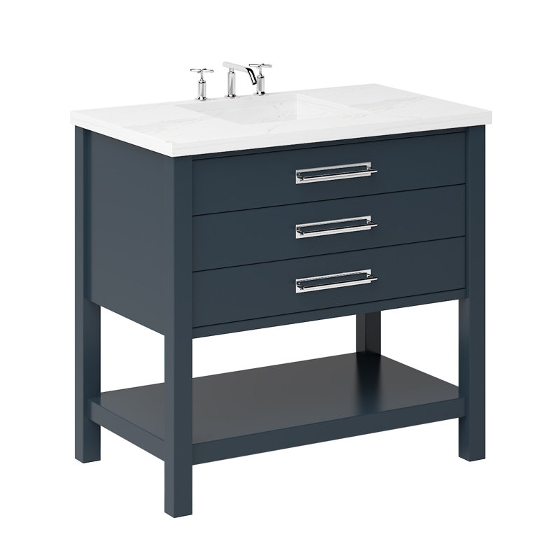 Kiawah Three-Drawer Single Bath Vanity, Hague Blue, 42", Polished Chrome