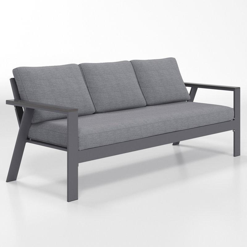 Grand canapé d'extérieur en aluminium avec coussins Brandtley, Gris