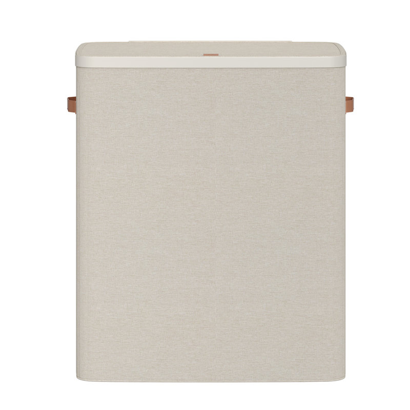 Panier à linge à 3 compartiments avec couvercle, poignées et doublures amovibles, panier à linge facile à assembler, Beige