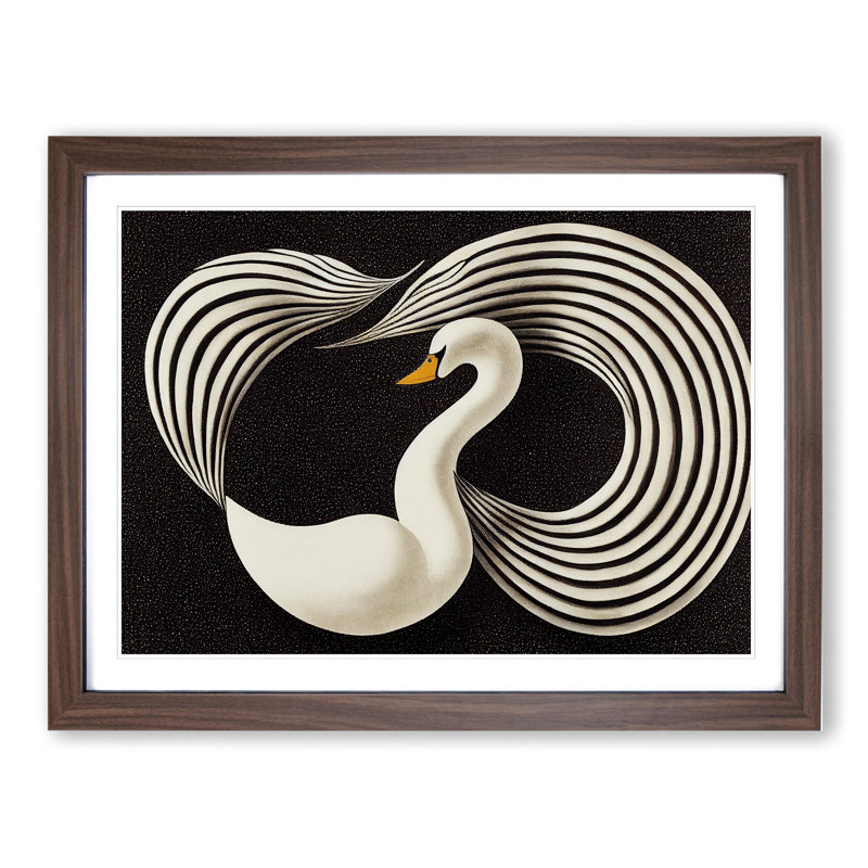 Swan Abstract Art Vol.1 - Single Picture Frame Print, 46cm H x 64cm W x 2cm D, Walnut Framed
