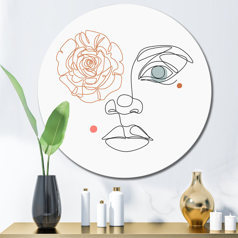 Visage de femme, dessin au trait en métal Glam, H 36 po x l 36 po x P 1 po
