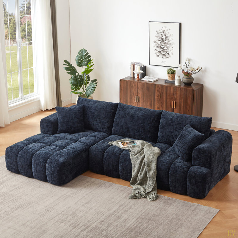 Canapé modulaire surdimensionné en L Chenille, Orienté à gauche (vu de face), Chenille bleu