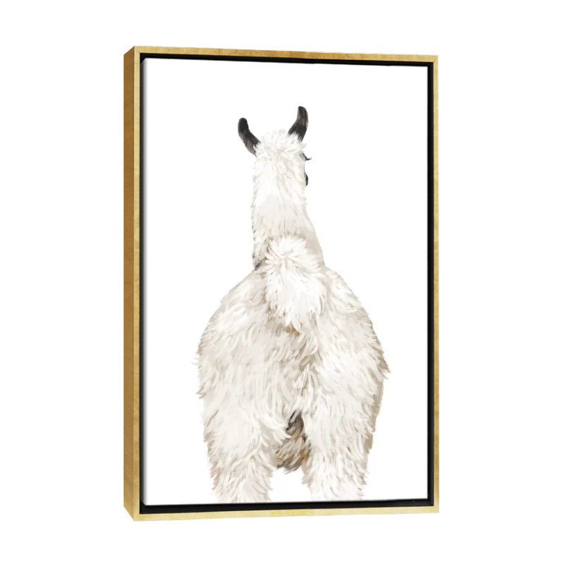 Art du lama, Toile encadrée d'or, H 26 po x l 18 po x P 1,5 po