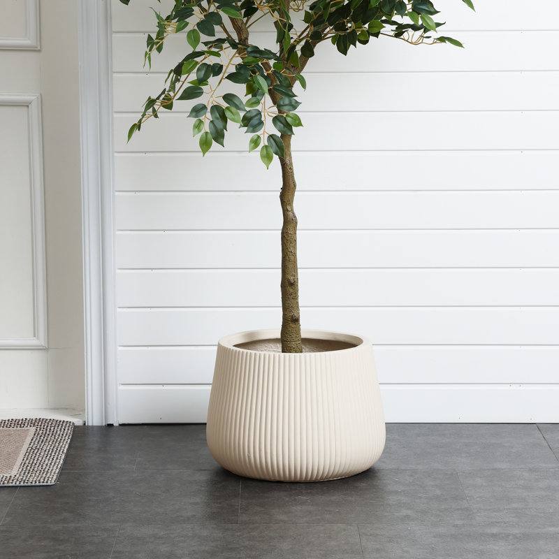 Off White Ribbed 15.55-Inch Round Planter