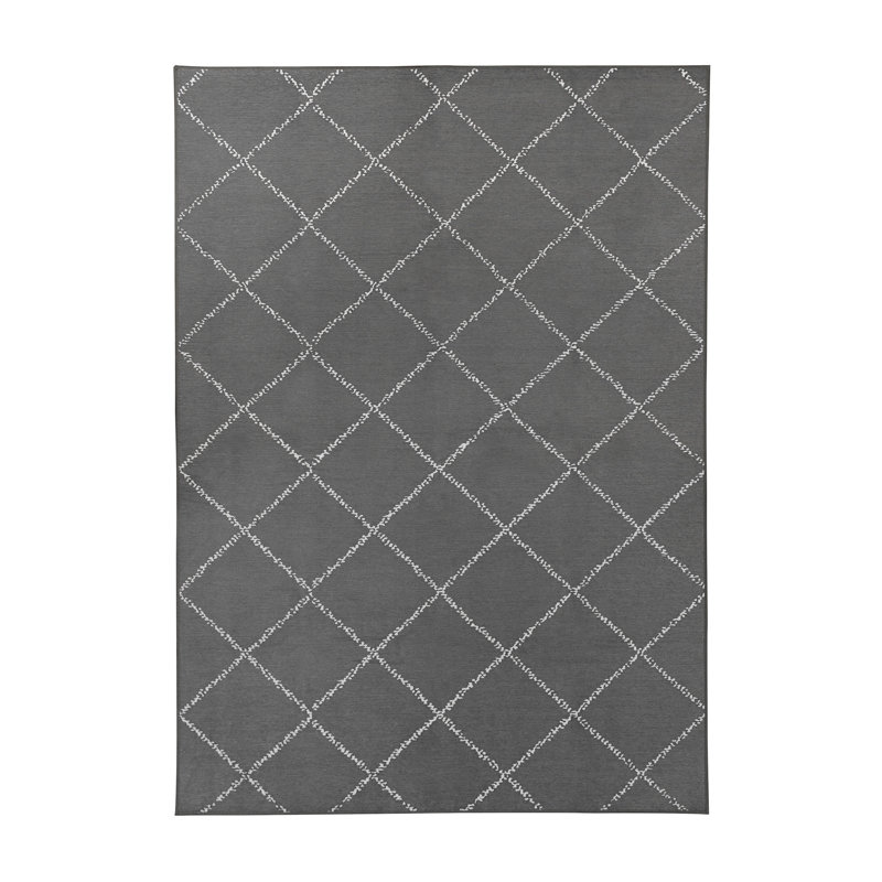 Medina Moroccan Diamond Grey Performance Flatweave Washable Indoor / Outdoor Rug, Rectangle 5' x 7'