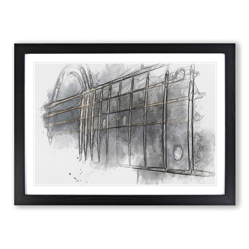 Strings of the Guitar in Abstract - Picture Frame Graphic Art Print, 27cm H x 36cm W x 2cm D, Black Framed