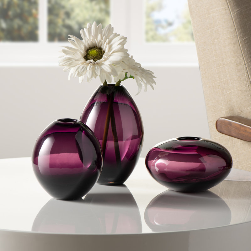 Cecile 3-Piece Hand-Blown Glass Vase Set (Purple), Purple