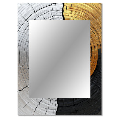 Golden Grey Wood Slide Roots Of Serenity I - Trees Decorative Wall Mirror, Traditional Mirror, Printed Metal Art