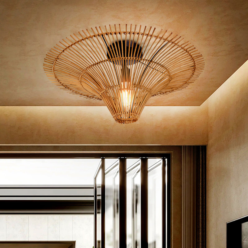 Anisur 1 - Light Rattan Bowl Pendant, 7.08" H x 23.62" W x 23.62" D