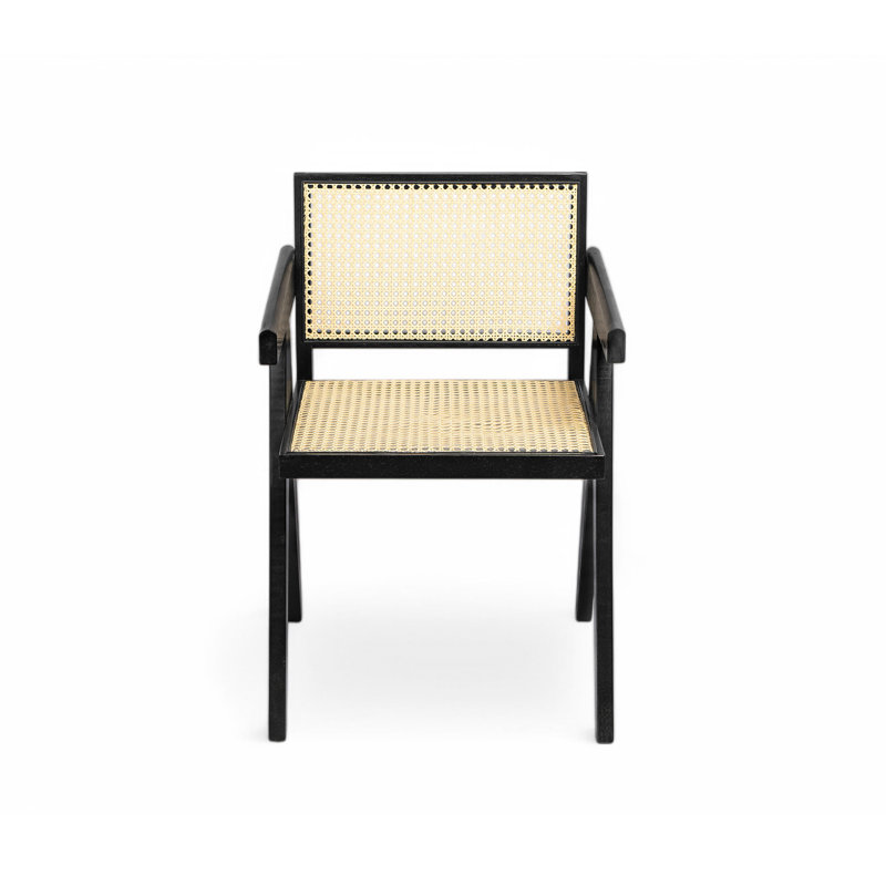 Chetanna Rattan Dining Chairs With Rubber Wood Frame, Black
