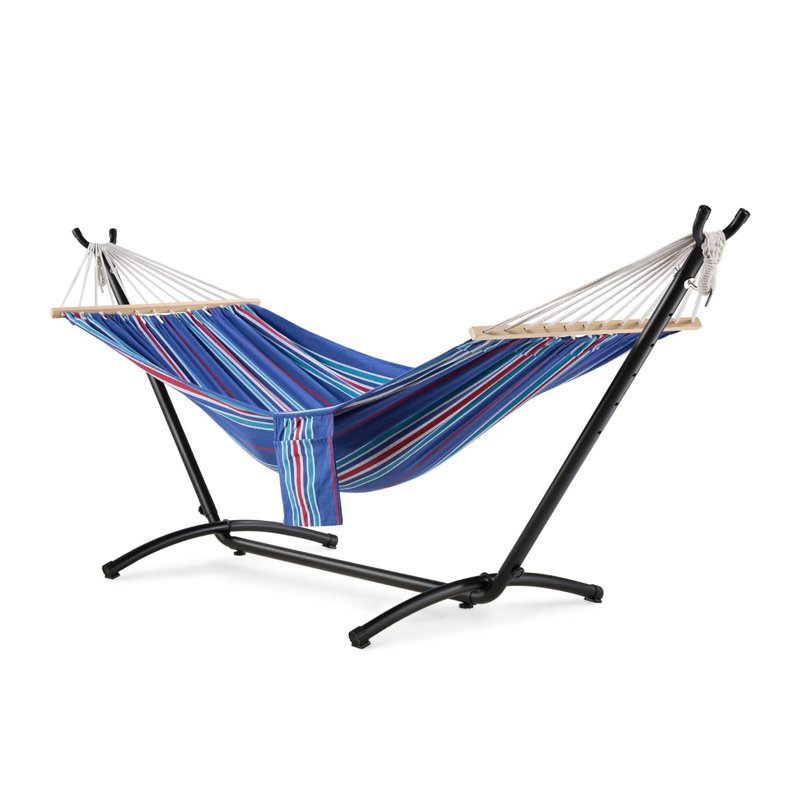 Hammock with Stand ,1 Person Striped Hammock Seat with Steel Frame, Blue/Red