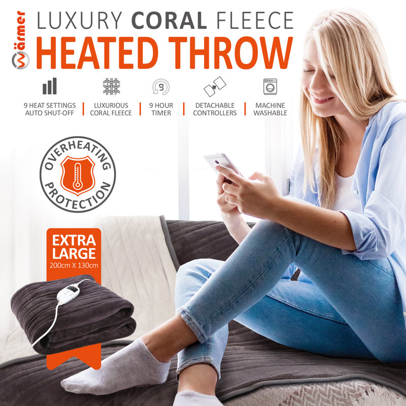 Warmer Luxury Heated Throw Blanket, 130 x 200cm