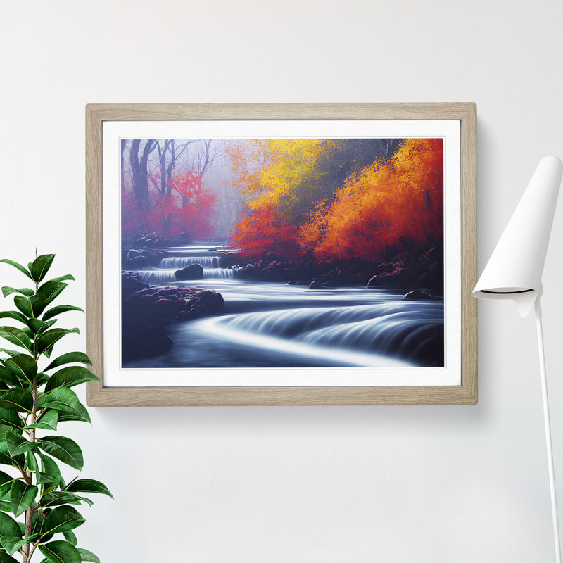 Vibrant Forest Stream - Framed Print, 25cm H x 34cm W x 2cm D, Oak