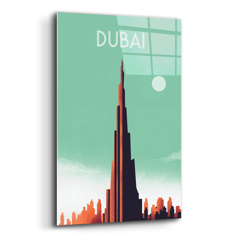Art mural en verre en acrylique «DUBAI» par Omar Escalante, H 24 po x l 16 po x P 0,2 po
