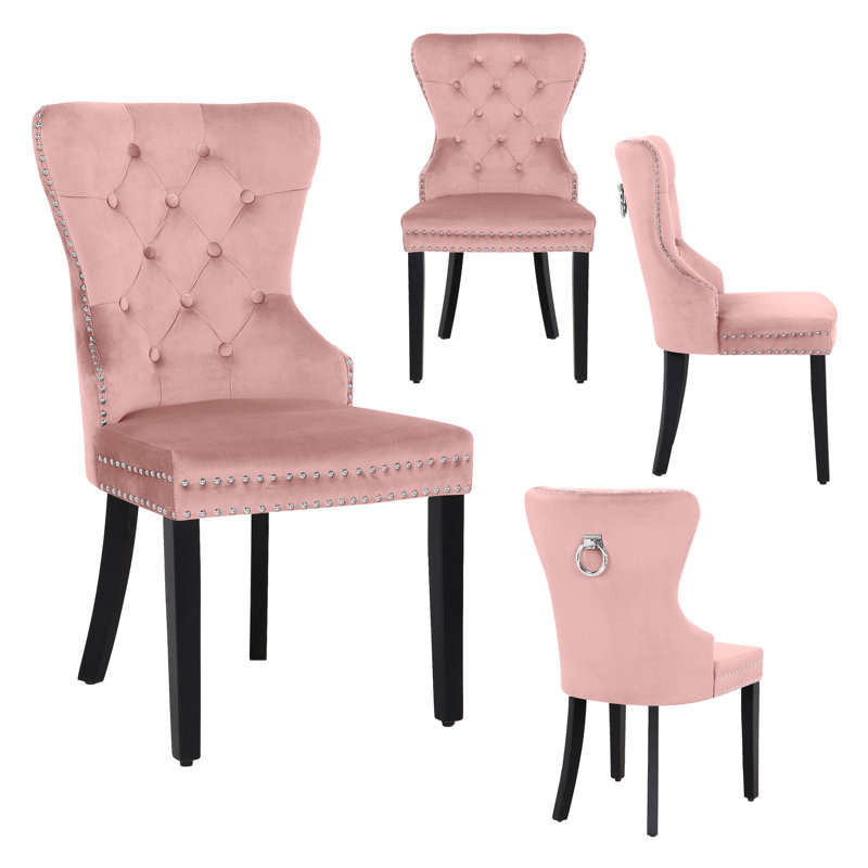 Chaise d'appoint à oreilles en velours capitonné Kirsten, Rose