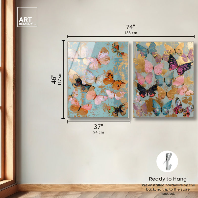 «Gold Speckled Flight Duo», ensemble de reproductions d'art encadrées par Art Remedy, cadre argenté, 36 x 45, Cadre argenté