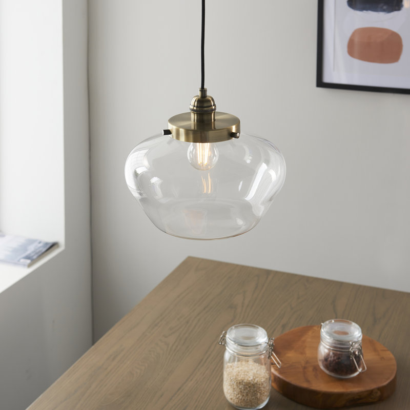 Choquette 1 - Light Schoolhouse Pendant, Clear, Antique Brass