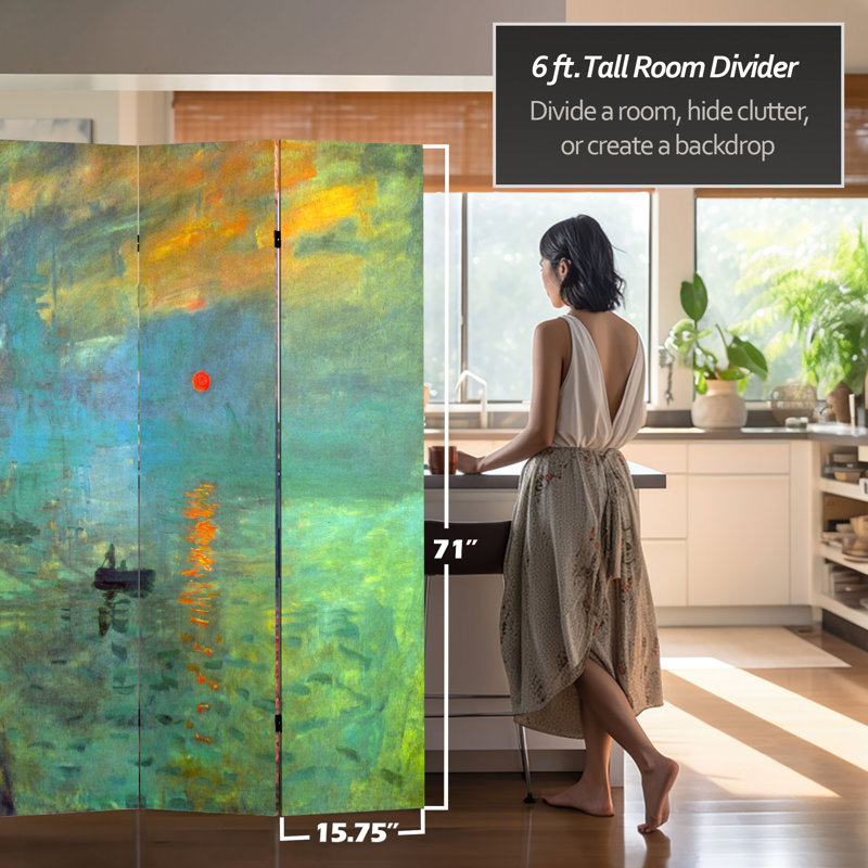 Plante Monet Impressionist Art Canvas Room Divider, 71" H x 63" W x 1" D