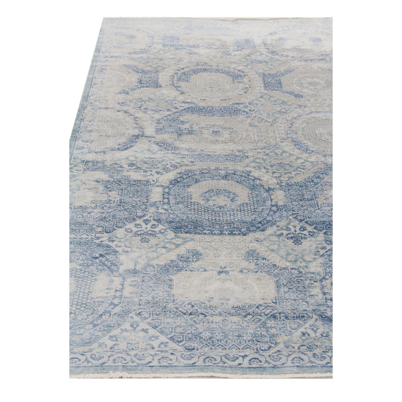 Fine Mamluk Geometric Area Rug in Blue, Rectangle 8' x 10'