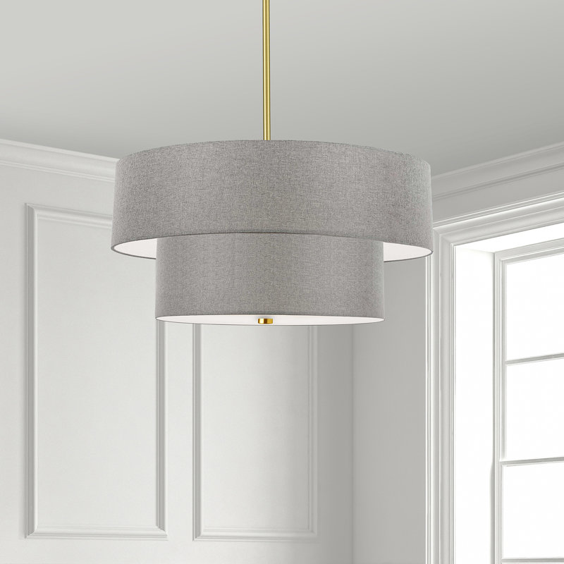 Luminaire suspendu incandescent 2 niveaux Absalat, Laiton vieilli, Gris