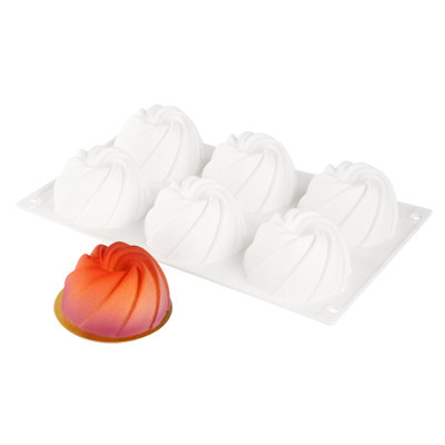 Restaurantware-Pastry Tek 6 Cavities Mini Bundt Cake Pan, 1 Oven-Ready Mini Fluted Tube Cake Pan - Flexible, Freezable, White Silicone Baking Mold, Easy Release, For Baking Cupcakes or Donuts