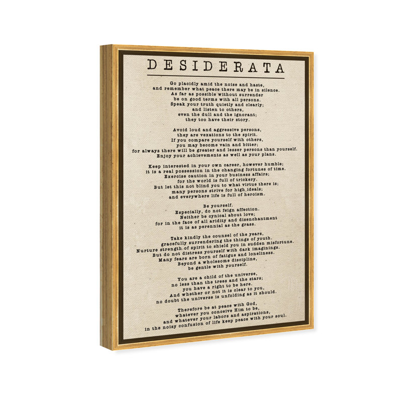 «Desiderata Parchment» par Oliver Gal - Art textuel sur toile, H 24 po x l 16 po, Cadre doré