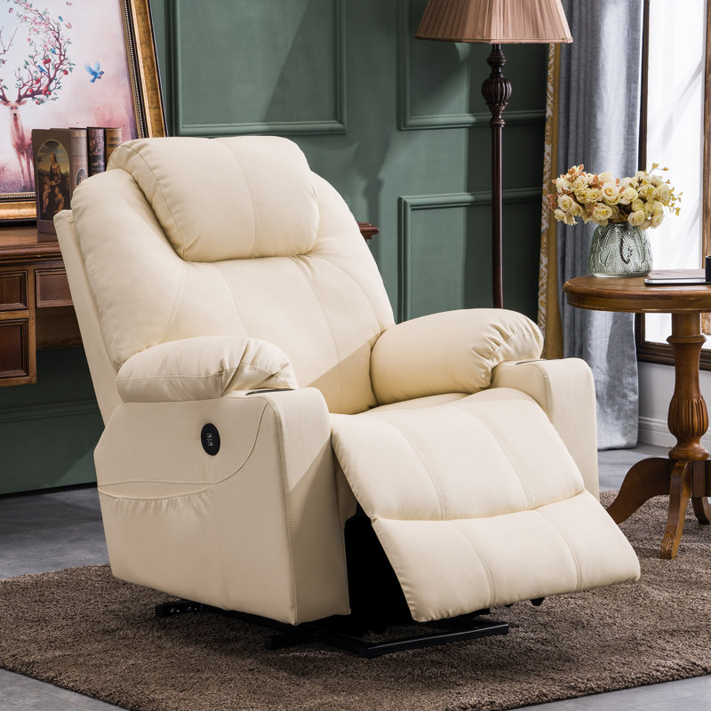 87.9cm Wide Lift Assist Standard Recliner with Massager, Beige