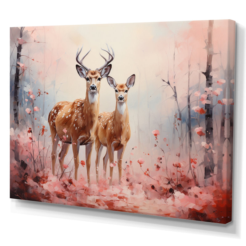 «Pink Deer Gentle Wilderness II», reproduction d'art sur toile, H 12 po x l 20 po x P 1 po, Toile tendue