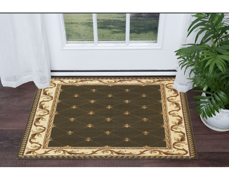Tapis vert foncé et ivoire Meira, Rectangle 3 pi 3 po x 4 pi 11 po