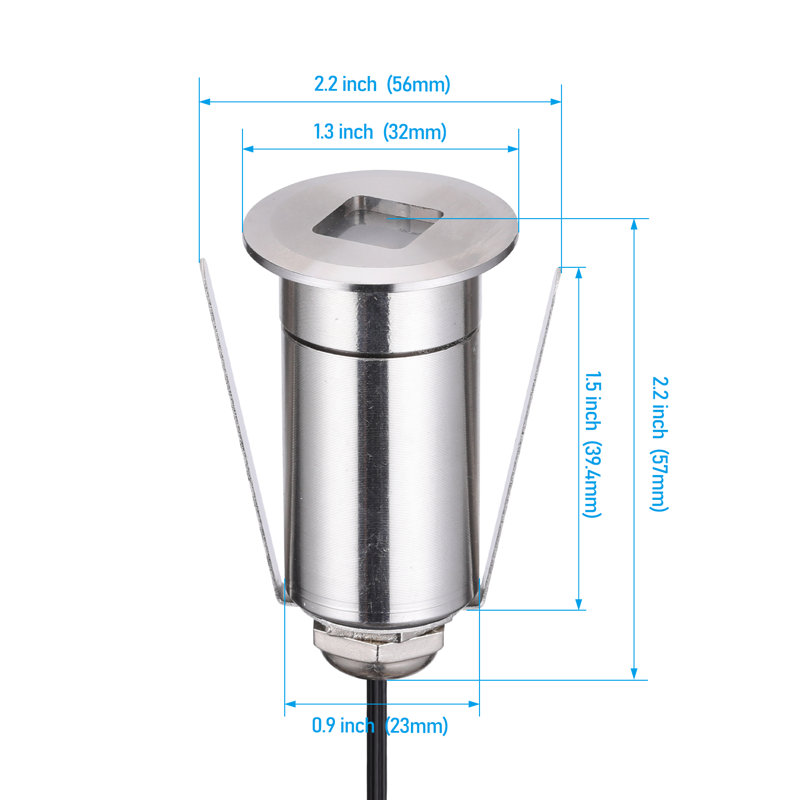Spot encastré basse tension de 1 po pour terrasse, ouverture ronde plate, 12-24 V CA/CC, en acier inoxydable, étanche IP67, blanc chaud 3000 K.